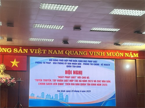 Trường Mầm non 14 tham dự hội nghị Ngày Pháp luật với chủ đề:   Tuyên truyền tập huấn luật Hợp tác xã năm 2023 và các văn bản pháp luật có liên quan   trên địa bàn quận Tân Bình
